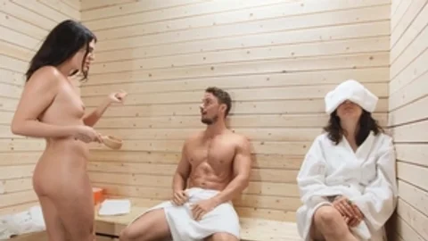 Trans Angels: Couple Bailey Archer handjob in the sauna
