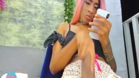 Pink Haired darksome legal age teenager sheboy Yanking gigantic penis