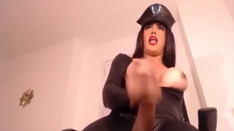 busty Ts In Leather Cums On Her big Knockers