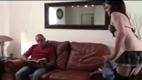 tiny Titted brunette & Thug pound On The Sofa