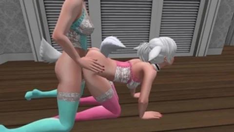 2 Bunny girls In Bright Colored nylons & underware doggystyle Sex - SL manga Furry