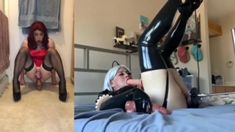 Sissy Candy - Latex Maid Reamed In bawdy cleft By nailing Machine